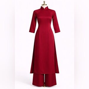 Burgundy Red Handmade Áo Dài Set (Dress and Pants) Size XL (Runs Small)